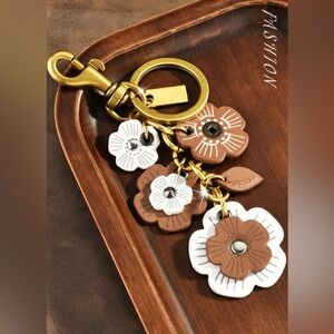 Floral Charm Keychain in Brown and White